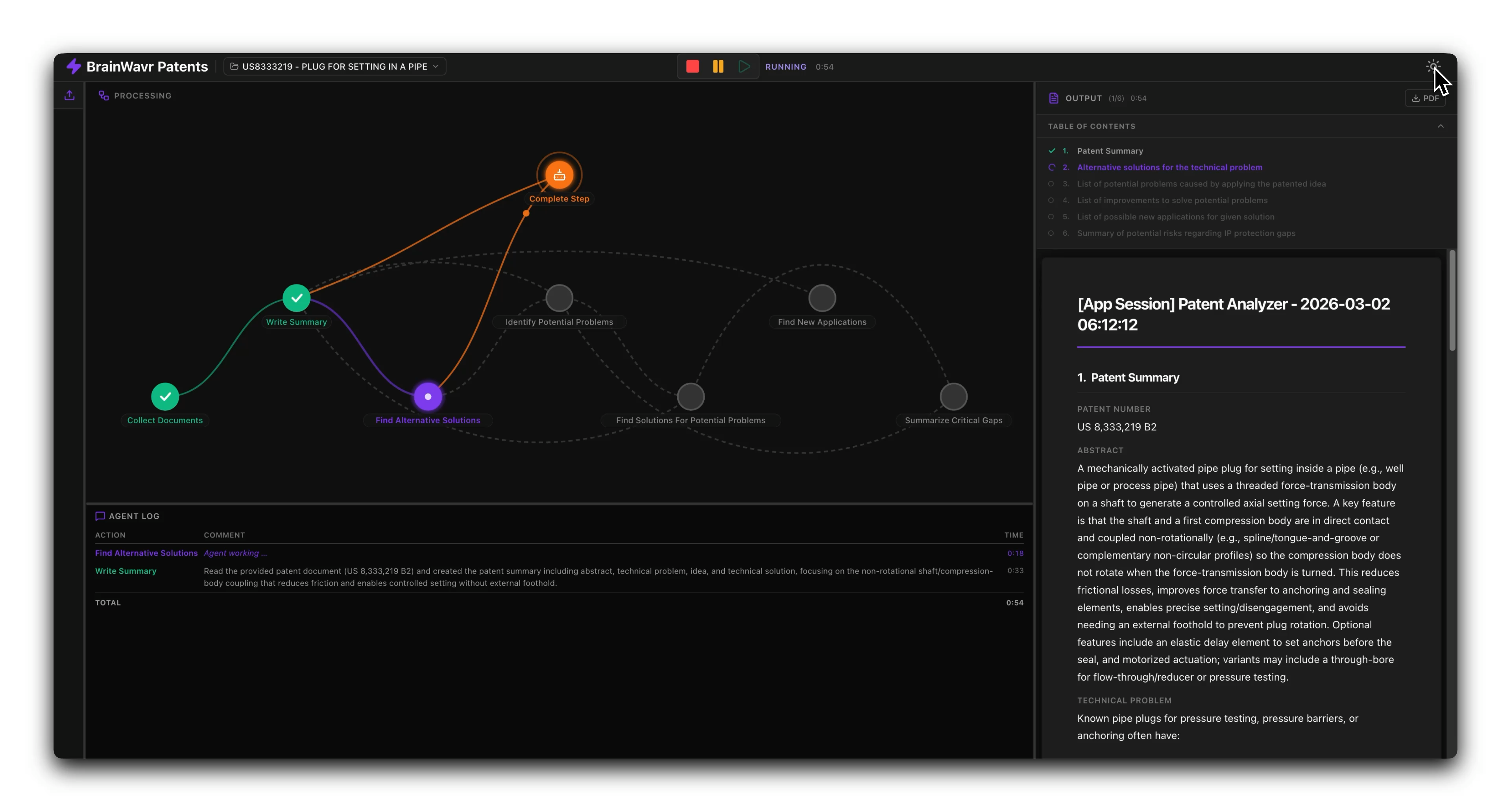 BrainWavr domain workspace showing AI-assisted analysis in a specialized view.